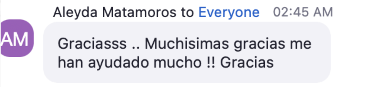 Mensaje de Aleyda Matamoros