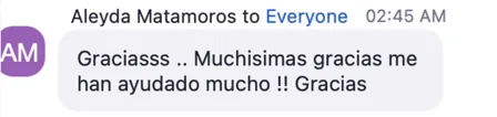 Mensaje de Aleyda Matamoros